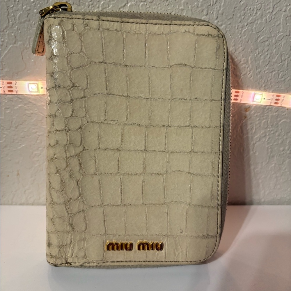 Miu Miu Ivory Croc-Embossed Zip notebook cover